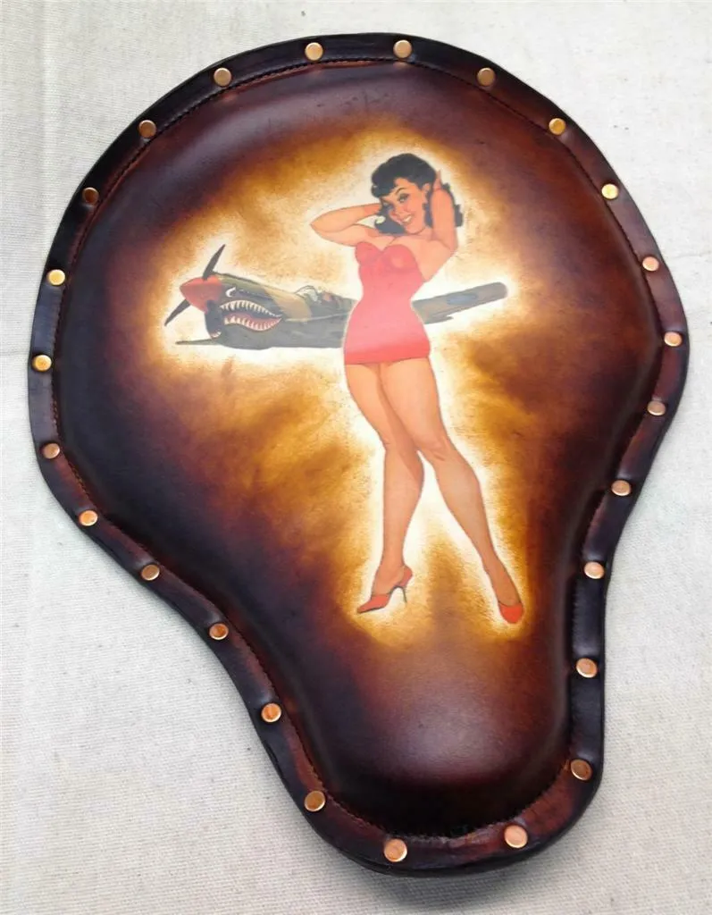 12X13 Bomber Tattoo Copper Rivets Harley Chopper Sportster Dyna Spring Solo Seat