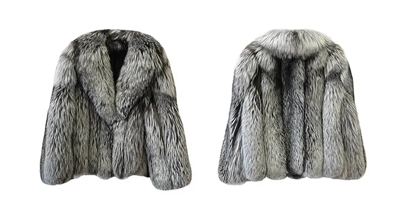 2022 New Ladies Silver Fox Fur Coat Collared V-neck Long Sleeve Luxury Fluffy Overcoat Warm Winter 4908
