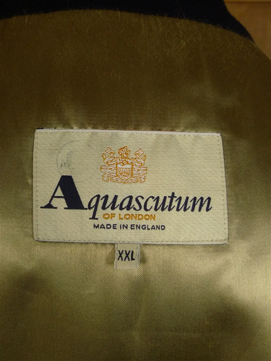 25/0249 vintage aquascutum wool & 15% cashmere navy blue raglan field coat jacket xxl