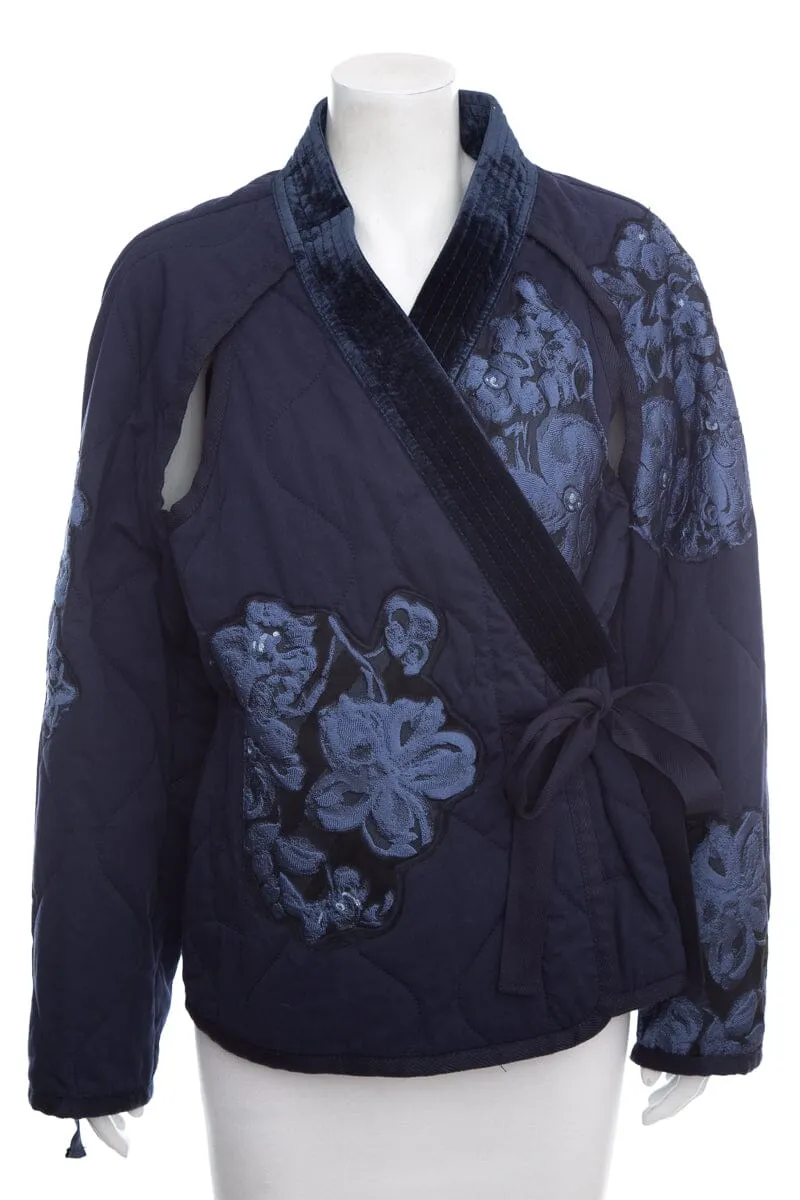 3.1 Phillip Lim Navy Velvet Kimono Embroidered Jacket SZ L