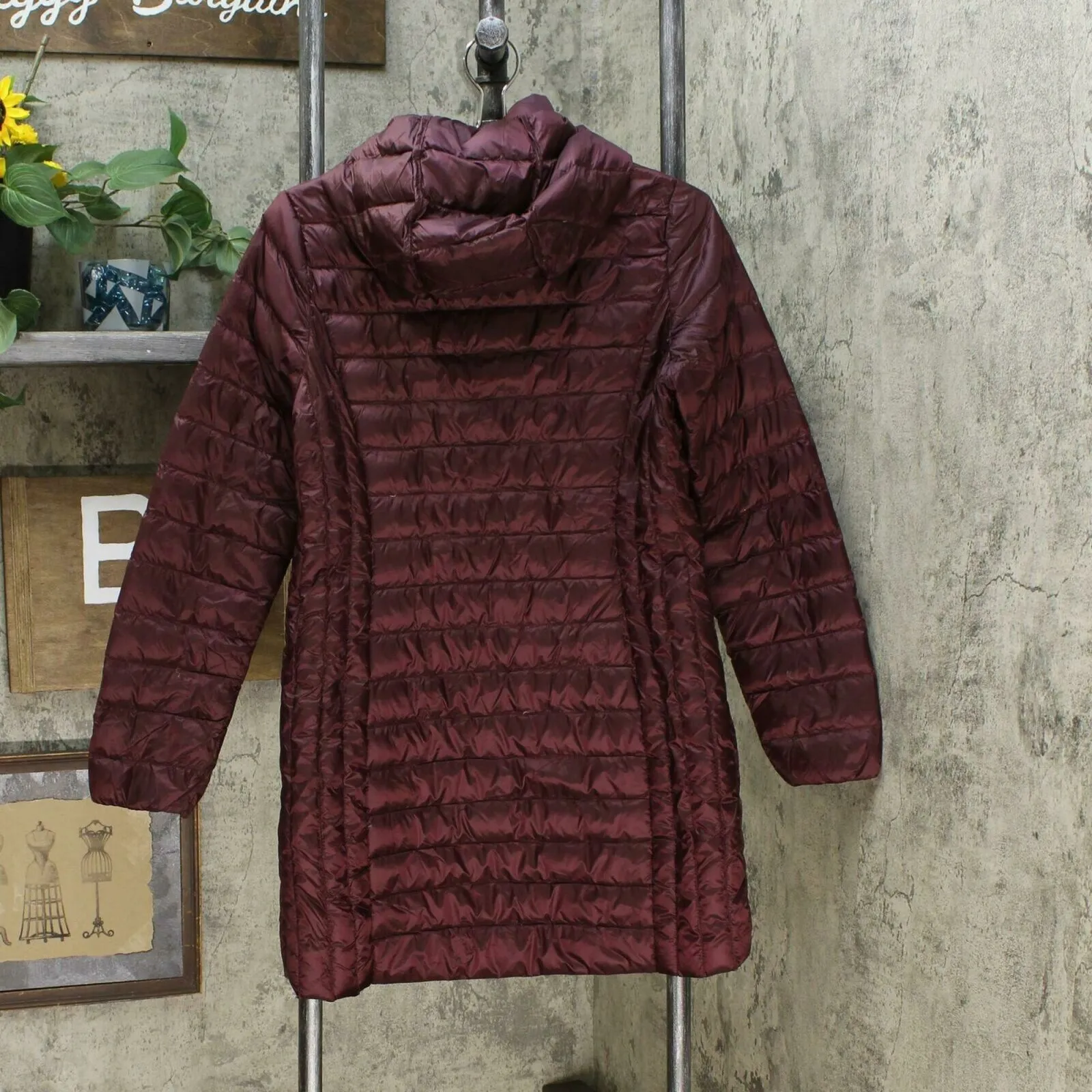 32 Degrees Women's Hooded Down Puffer Coat Bourgogne Small
