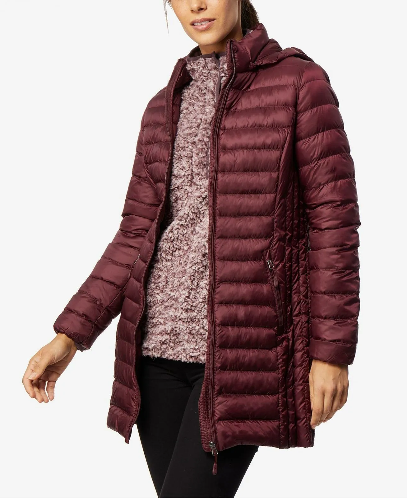 32 Degrees Women's Hooded Down Puffer Coat Bourgogne Small