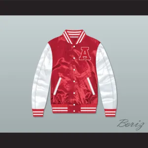 Adams College Red/ White Varsity Letterman Satin Bomber Jacket