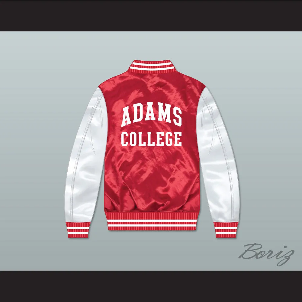 Adams College Red/ White Varsity Letterman Satin Bomber Jacket