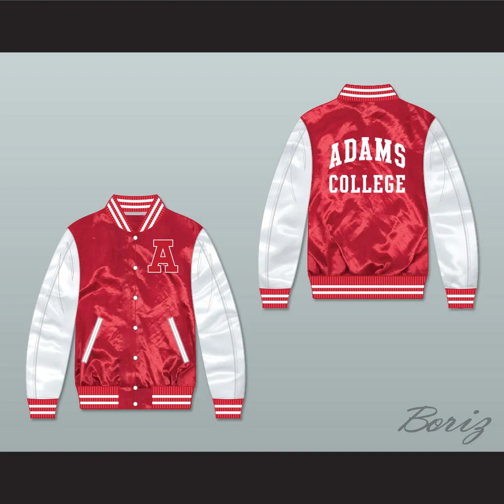 Adams College Red/ White Varsity Letterman Satin Bomber Jacket
