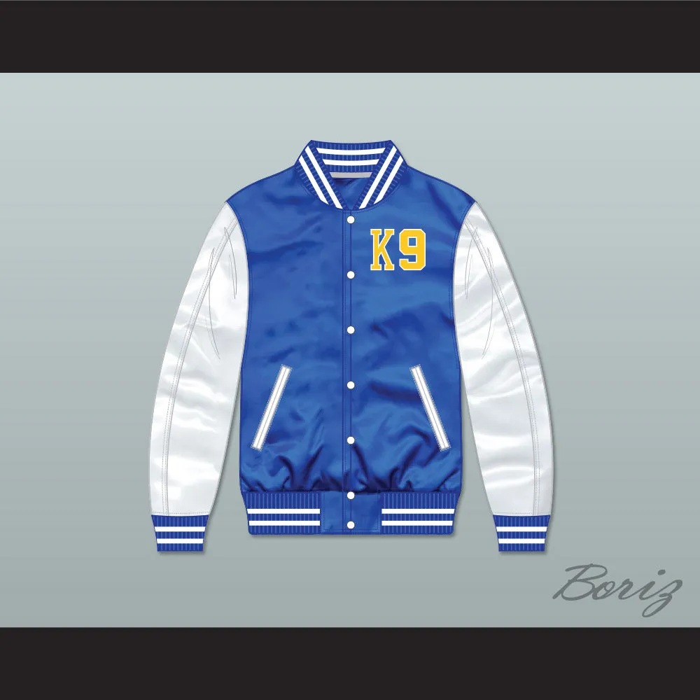 Air Bud K9 Timberwolves Blue/ White Varsity Letterman Satin Bomber Jacket 1