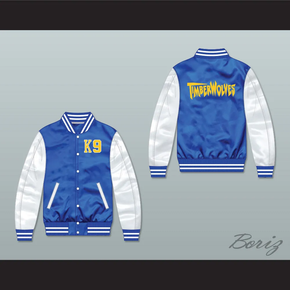 Air Bud K9 Timberwolves Blue/ White Varsity Letterman Satin Bomber Jacket 1