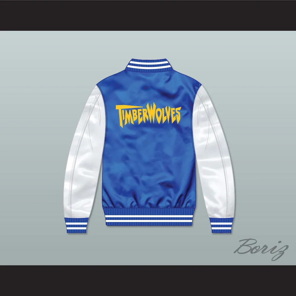 Air Bud K9 Timberwolves Blue/ White Varsity Letterman Satin Bomber Jacket 1