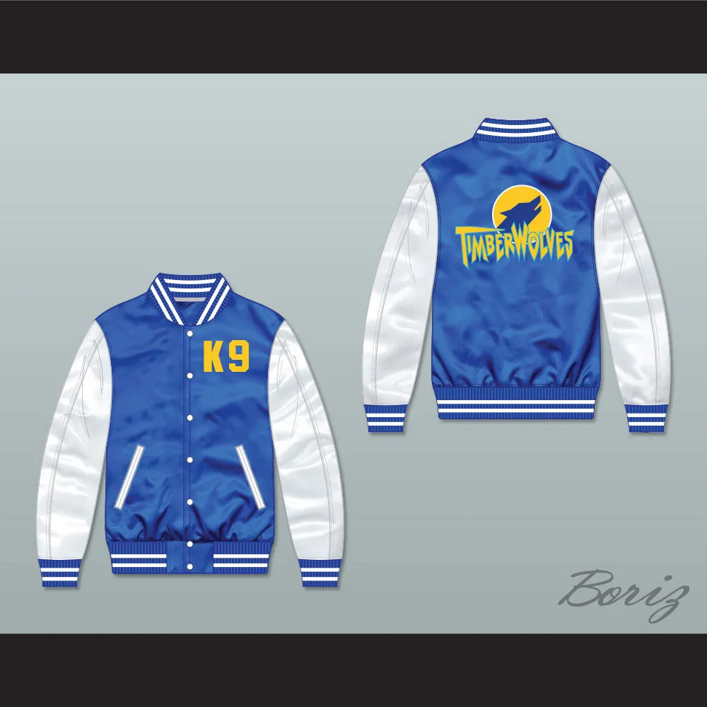 Air Bud K9 Timberwolves Blue/ White Varsity Letterman Satin Bomber Jacket 2