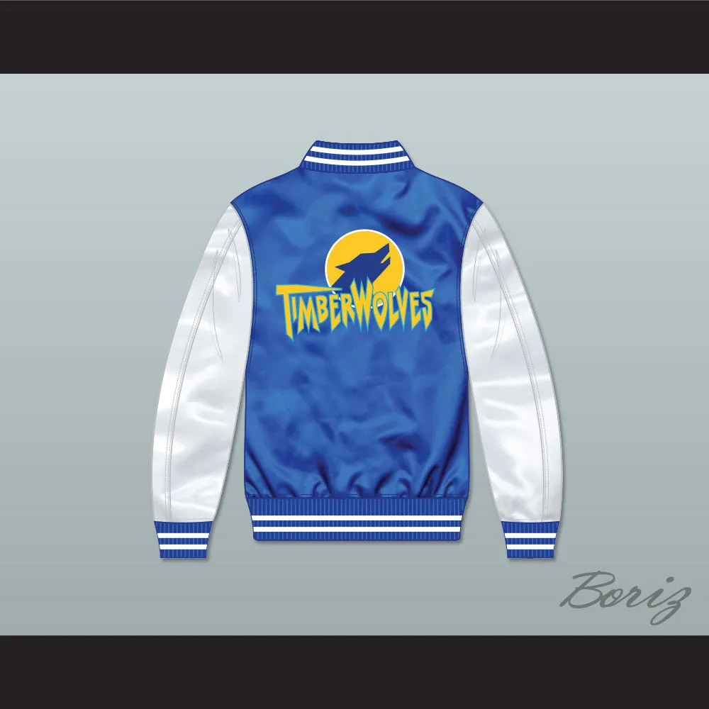 Air Bud K9 Timberwolves Blue/ White Varsity Letterman Satin Bomber Jacket 2