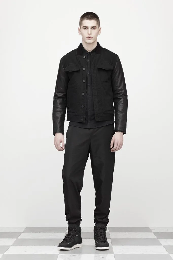 Alexander Wang Fall 2012 Black Cotton Jean Jacket With Leather Sleeves - M