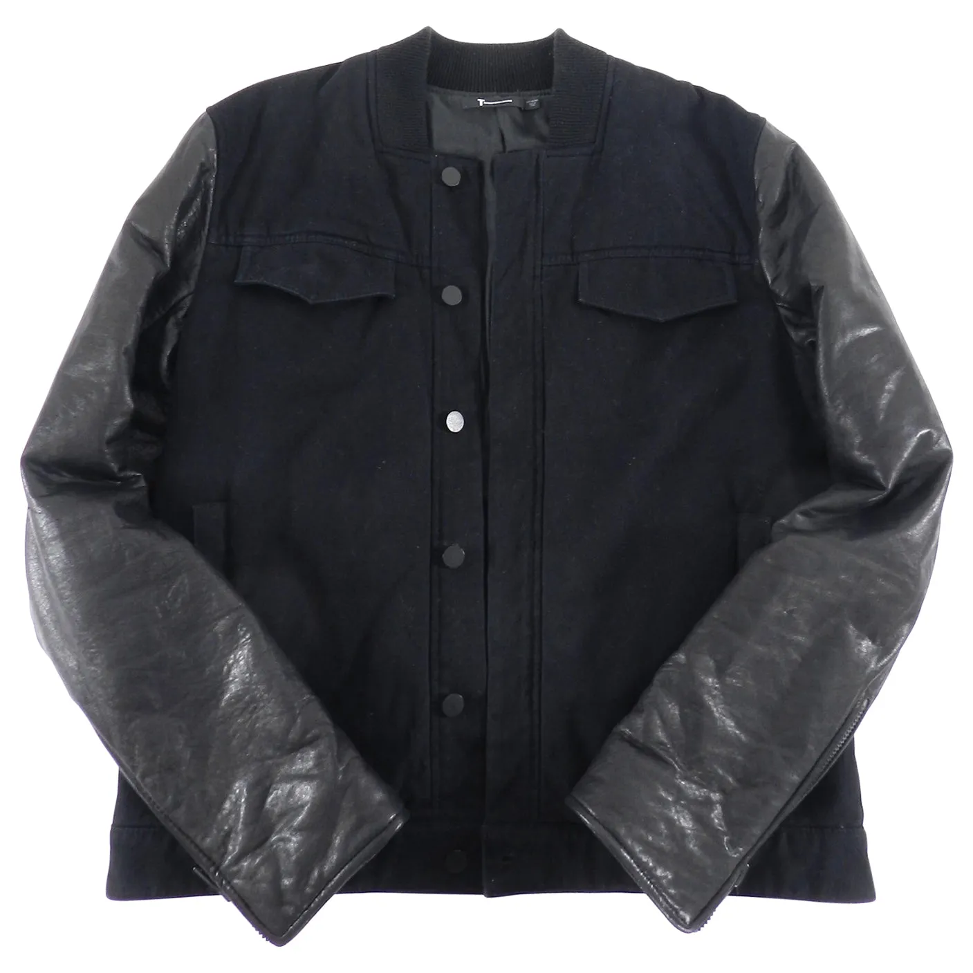 Alexander Wang Fall 2012 Black Cotton Jean Jacket With Leather Sleeves - M