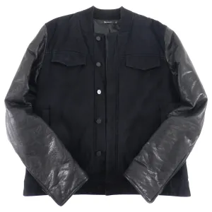 Alexander Wang Fall 2012 Black Cotton Jean Jacket With Leather Sleeves - M
