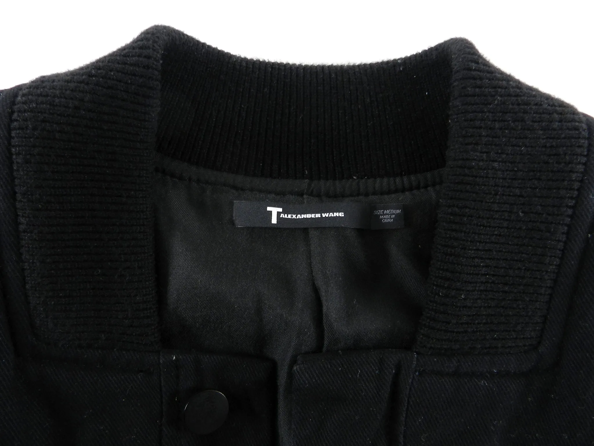 Alexander Wang Fall 2012 Black Cotton Jean Jacket With Leather Sleeves - M