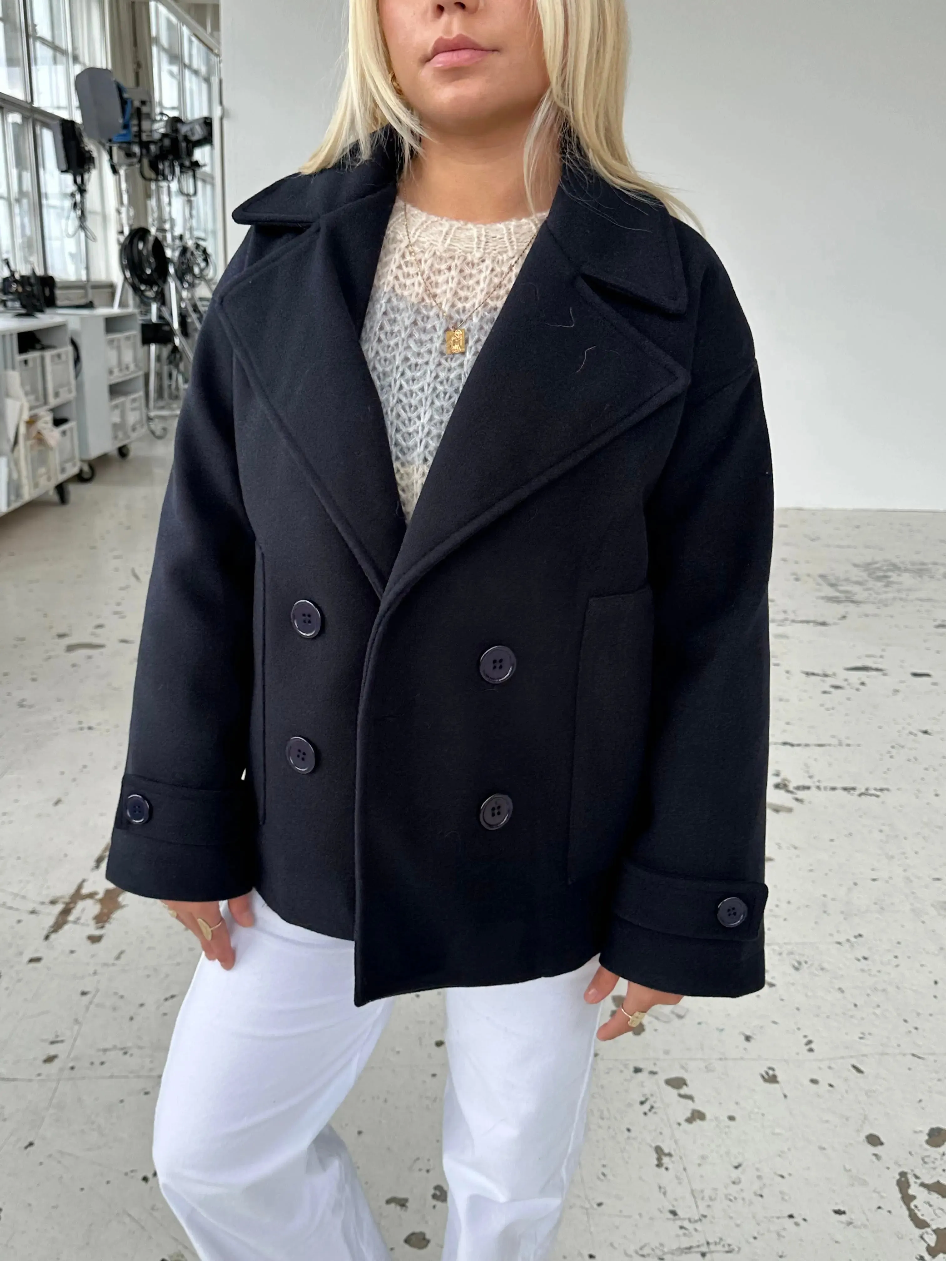Alina - Elegant Double Knot Design Woman's Peacoat