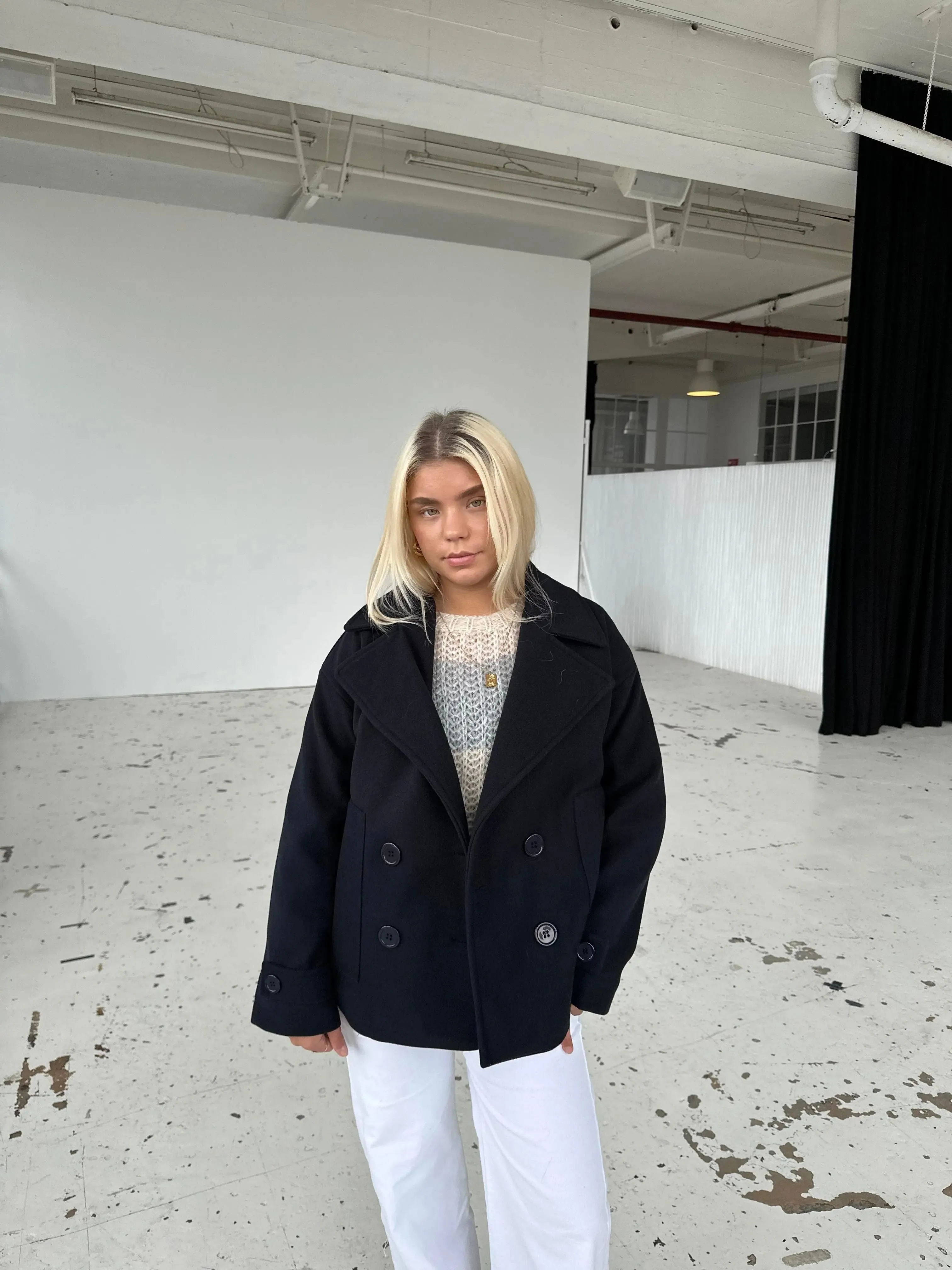 Alina - Elegant Double Knot Design Woman's Peacoat