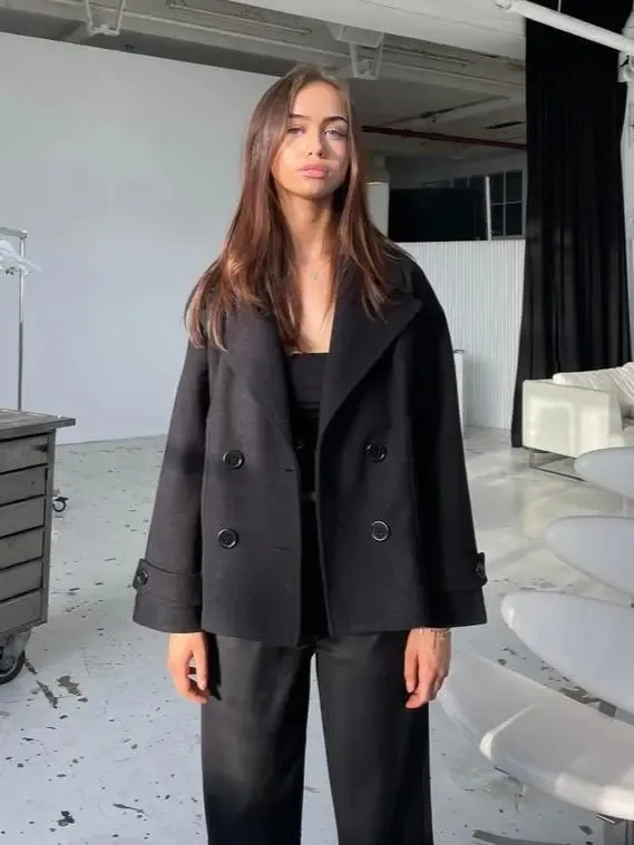 Alina - Elegant Double Knot Design Woman's Peacoat