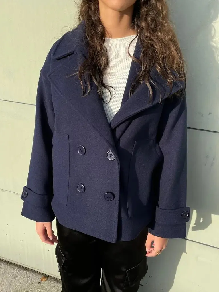 Alina - Elegant Double Knot Design Woman's Peacoat