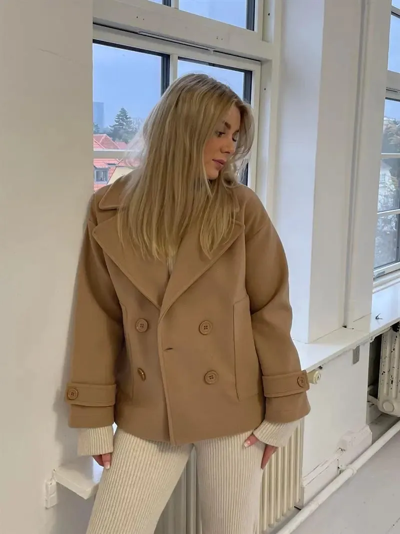 Alina - Elegant Double Knot Design Woman's Peacoat