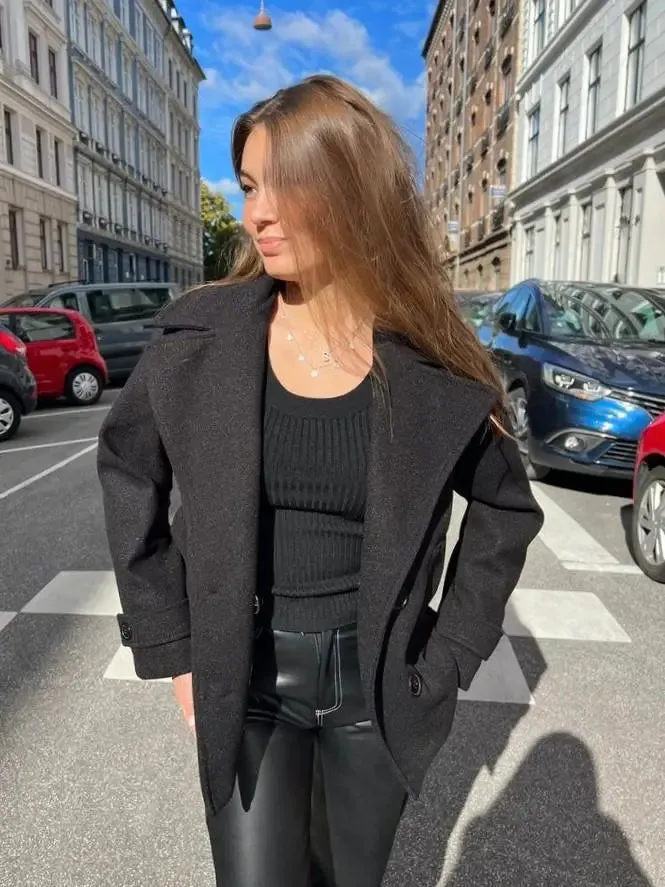 Alina - Elegant Double Knot Design Woman's Peacoat