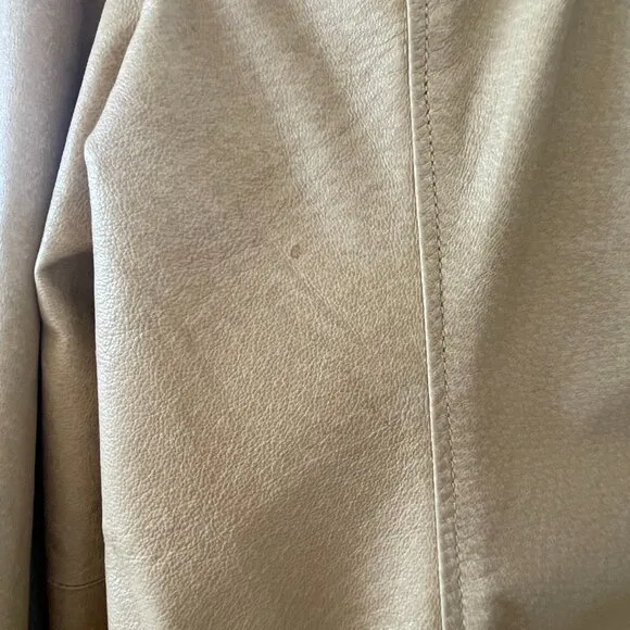 Anthropologie‎ Idra Tan Leather Bomber Jacket, Pink Star Lining, Retro, Boho, M
