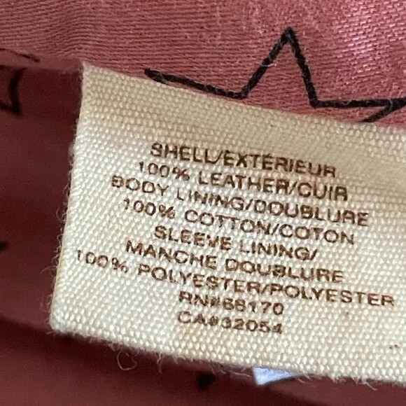 Anthropologie‎ Idra Tan Leather Bomber Jacket, Pink Star Lining, Retro, Boho, M
