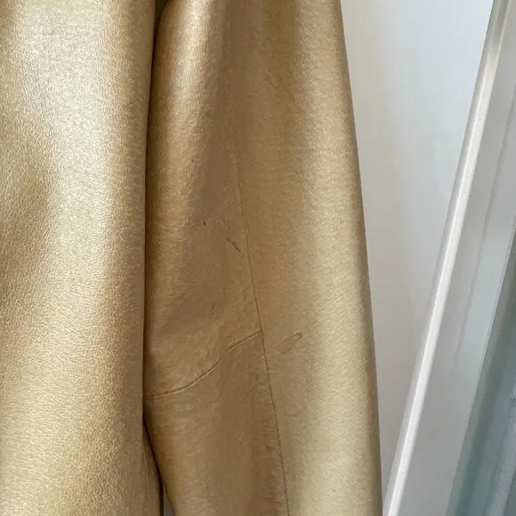 Anthropologie‎ Idra Tan Leather Bomber Jacket, Pink Star Lining, Retro, Boho, M