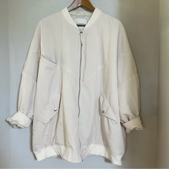 ANTHROPOLOGIE XL XXL by Anthropologie Oversized Bomber Jacket in Ivory Cream