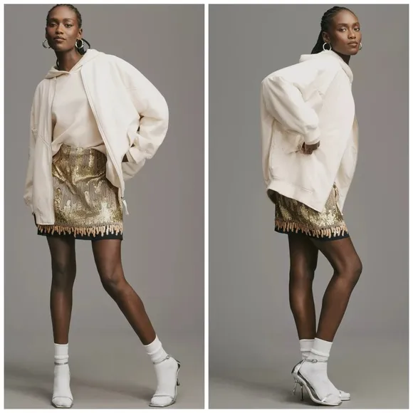 ANTHROPOLOGIE XL XXL by Anthropologie Oversized Bomber Jacket in Ivory Cream