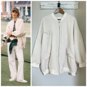 ANTHROPOLOGIE XL XXL by Anthropologie Oversized Bomber Jacket in Ivory Cream