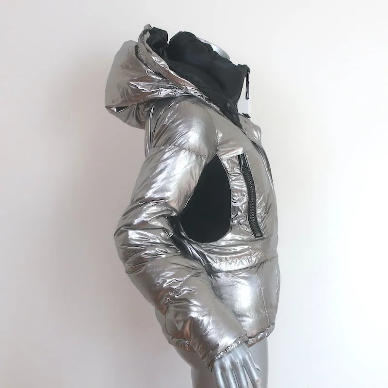 Authier Alta Badia Ski Jacket Silver Size 40 Hooded Down Puffer
