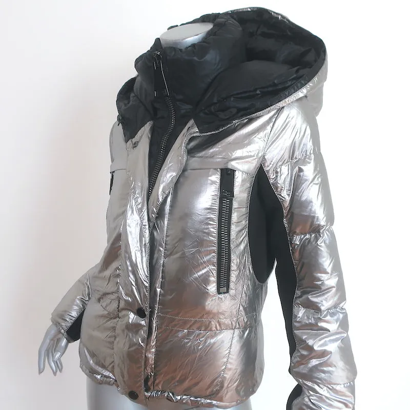 Authier Alta Badia Ski Jacket Silver Size 40 Hooded Down Puffer