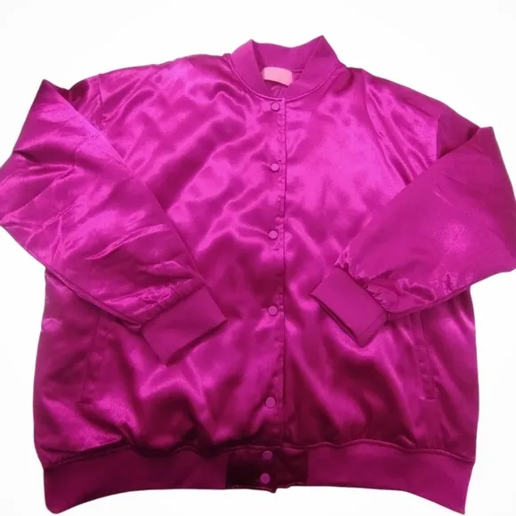 AZALEA WANG Oversize Women's XL Fushia Satin Bomber Jacket Coquette Feminine