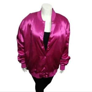 AZALEA WANG Oversize Women's XL Fushia Satin Bomber Jacket Coquette Feminine