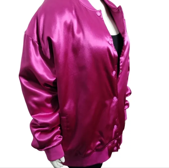 AZALEA WANG Oversize Women's XL Fushia Satin Bomber Jacket Coquette Feminine