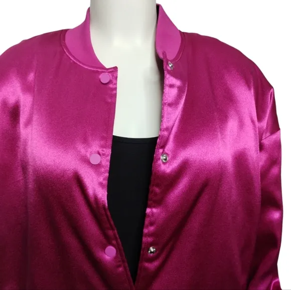 AZALEA WANG Oversize Women's XL Fushia Satin Bomber Jacket Coquette Feminine