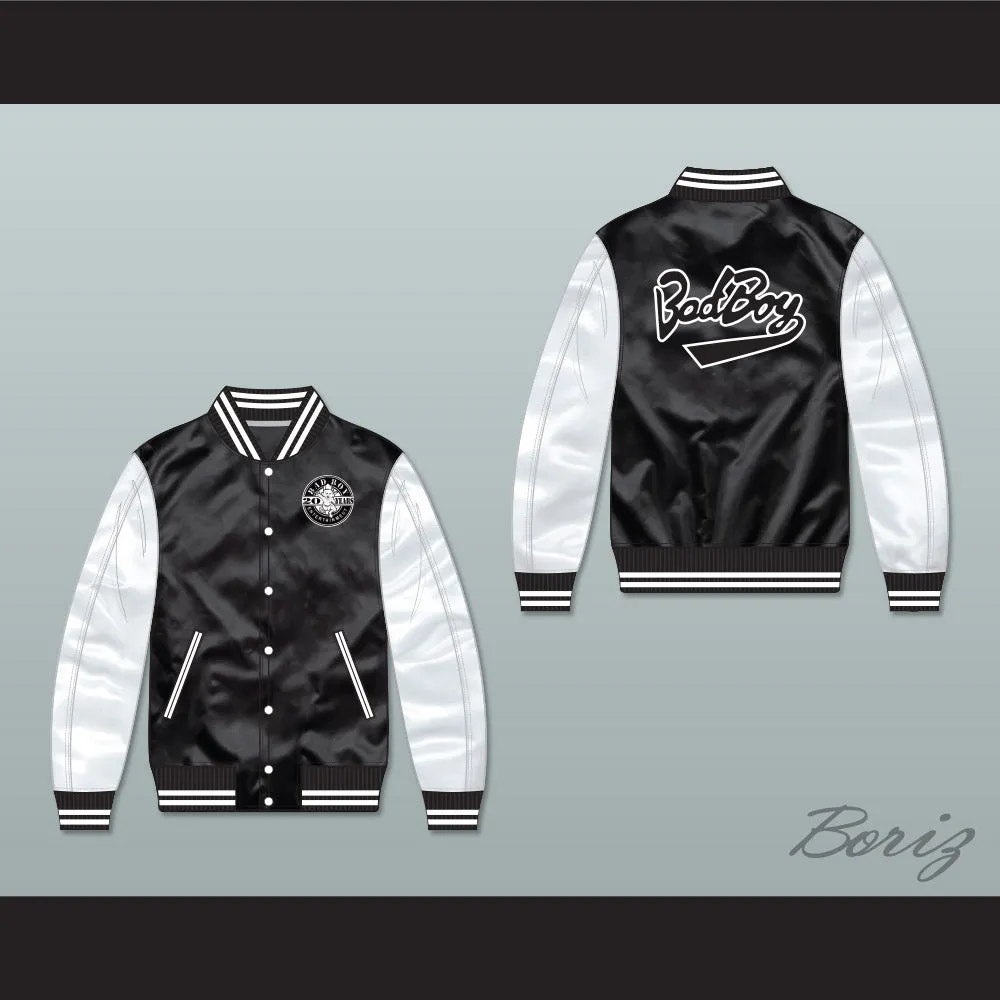 Bad Boy Black/ White Varsity Letterman Satin Bomber Jacket