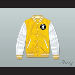 Bad Boy Entertainment Yellow/ White Varsity Letterman Satin Bomber Jacket