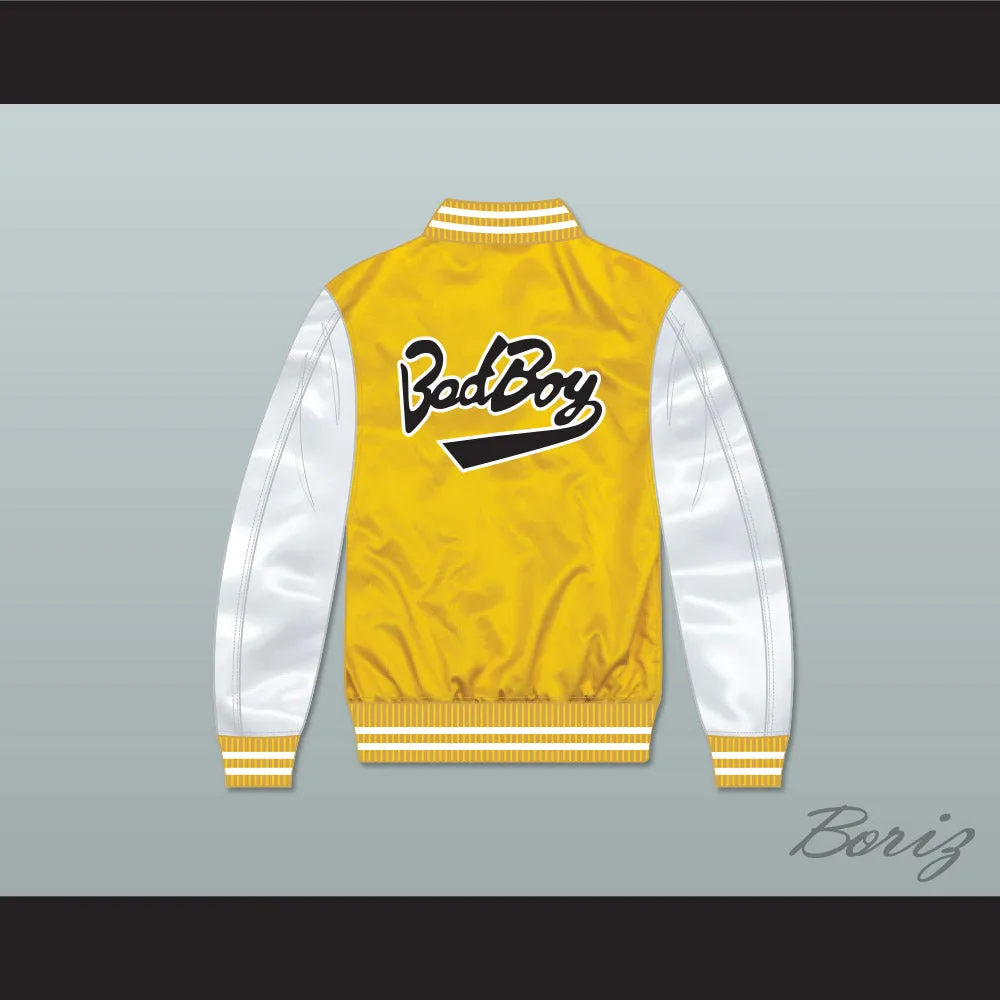 Bad Boy Entertainment Yellow/ White Varsity Letterman Satin Bomber Jacket