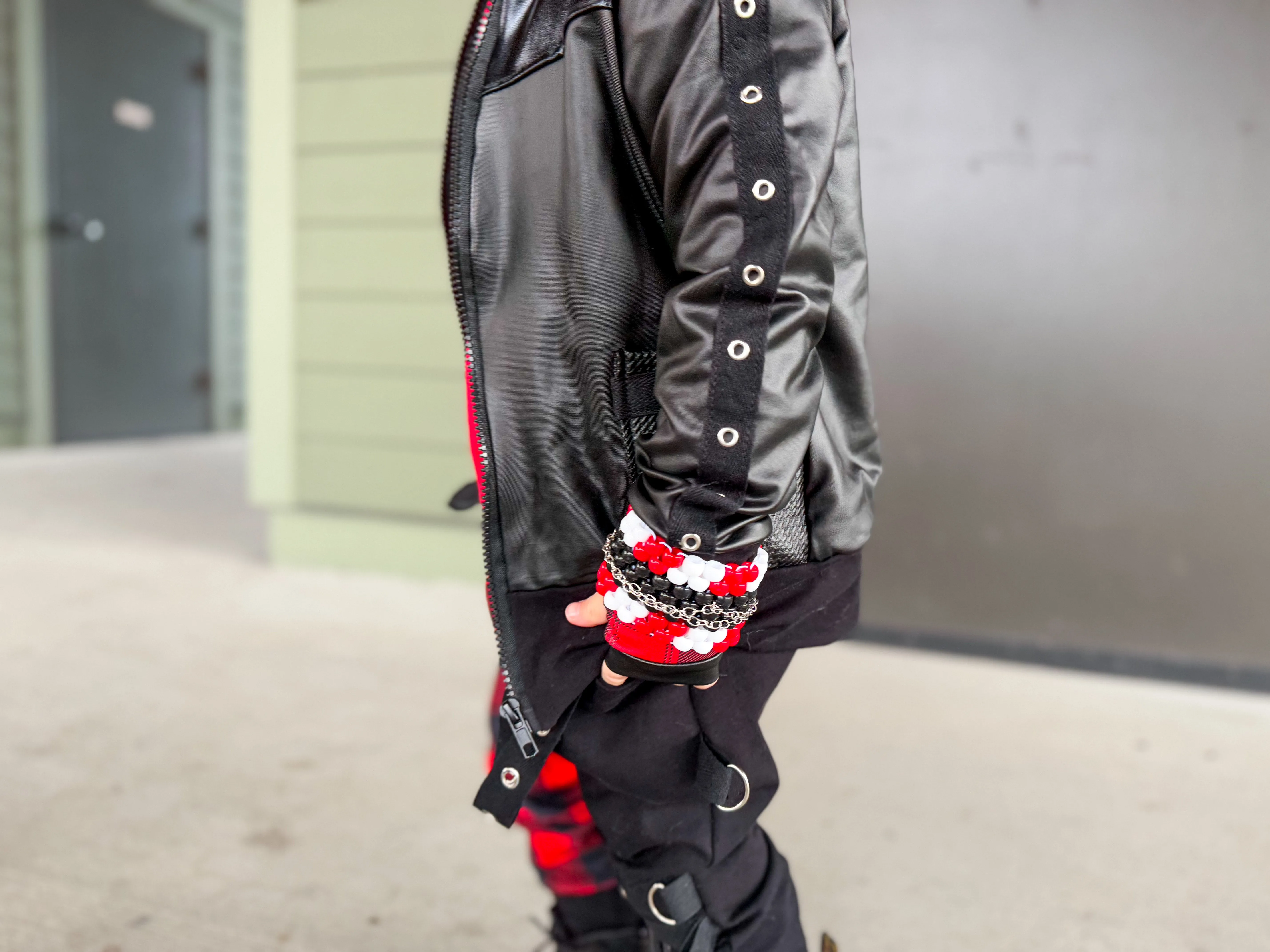 Black Punk Bomber Jacket for Kids in Vegan Leather Unisex boys girls fashion