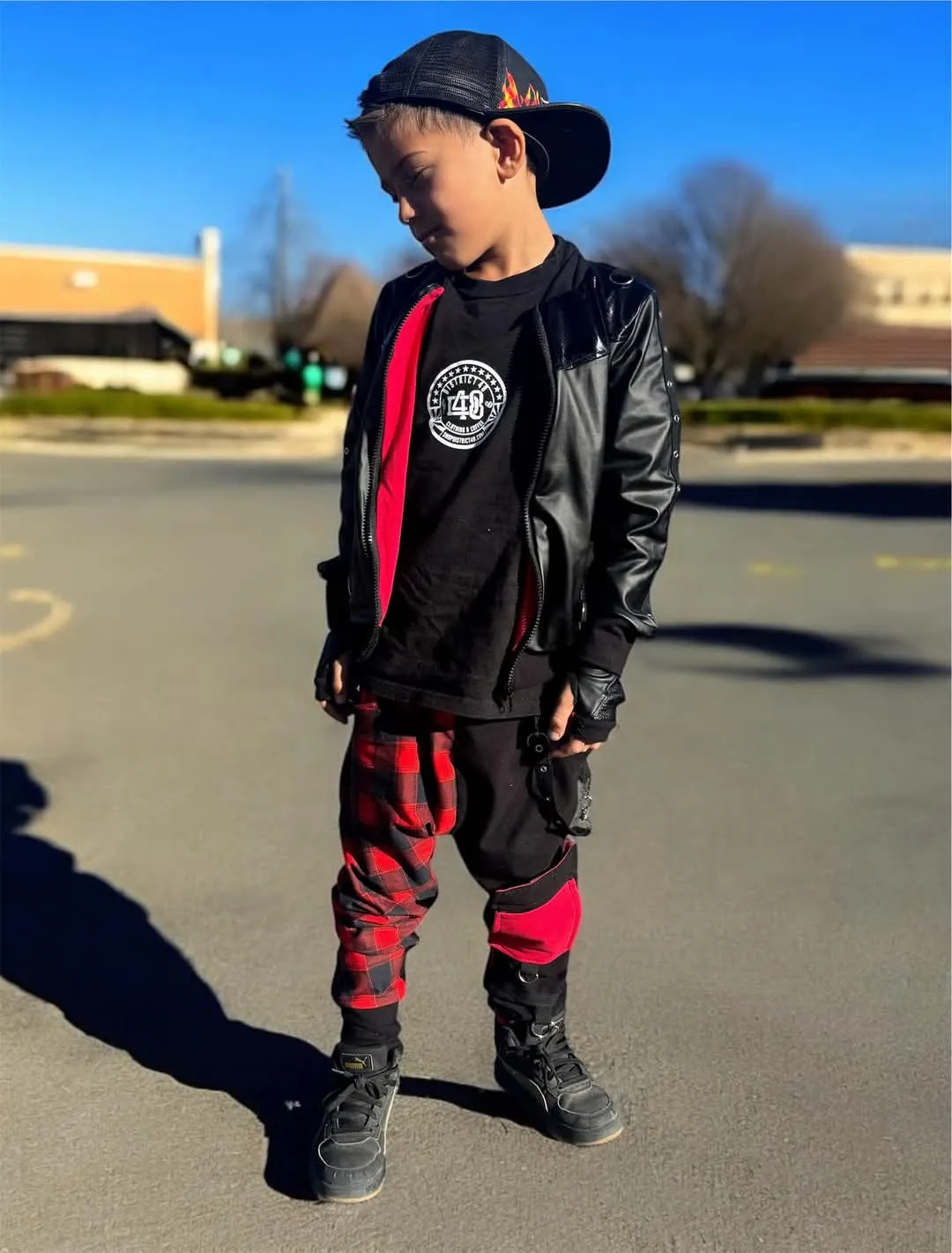 Black Punk Bomber Jacket for Kids in Vegan Leather Unisex boys girls fashion