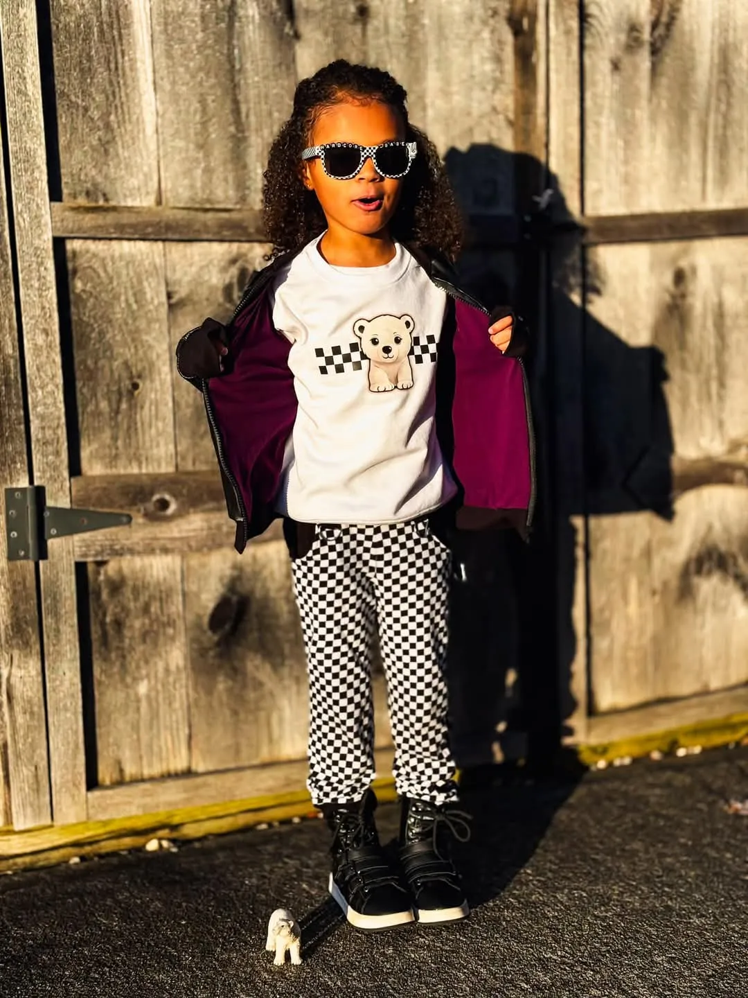 Black Punk Bomber Jacket for Kids in Vegan Leather Unisex boys girls fashion