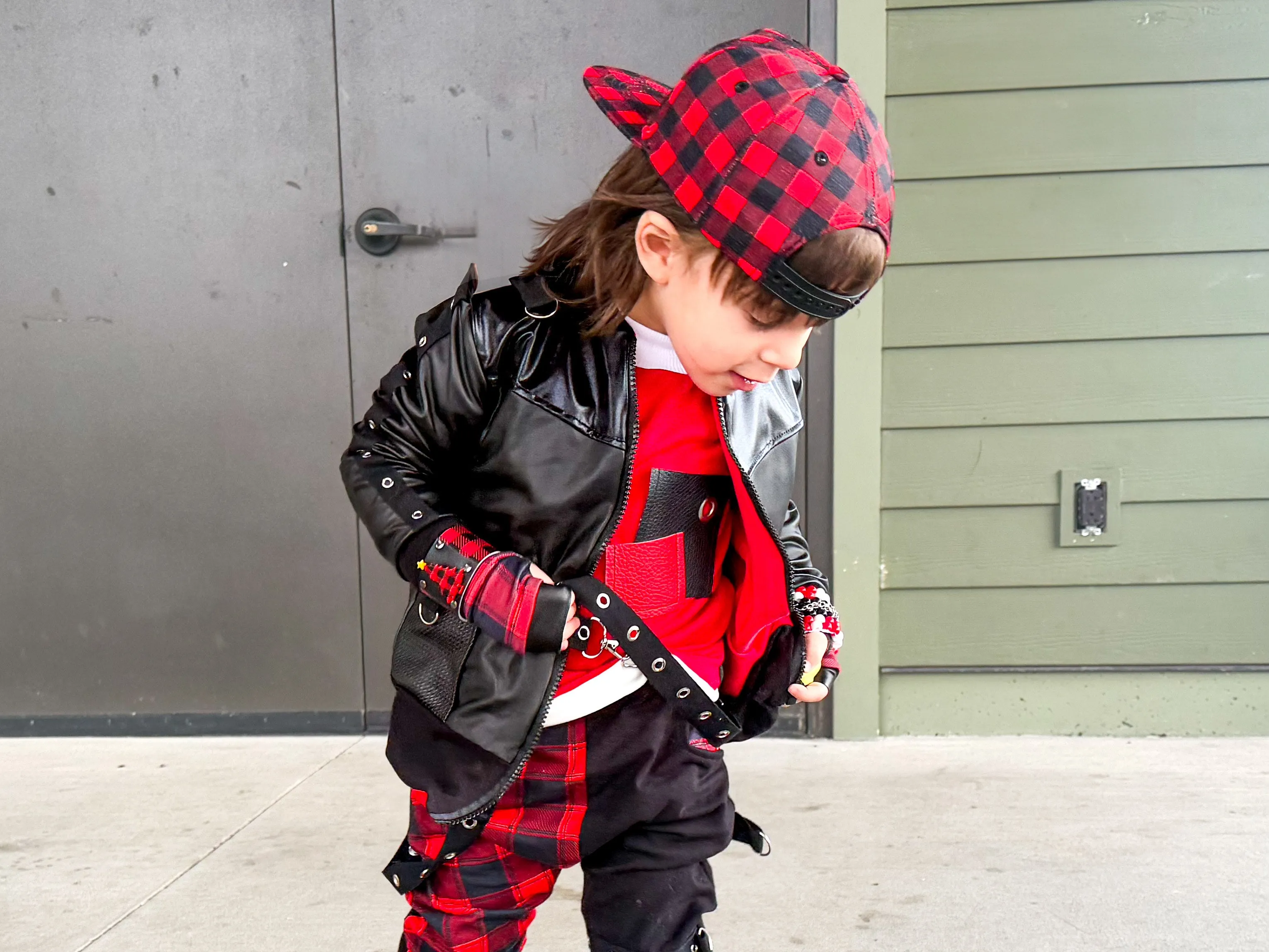 Black Punk Bomber Jacket for Kids in Vegan Leather Unisex boys girls fashion
