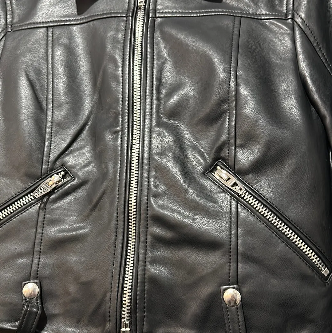 BLANKNYC Black Faux Leather Moto Jacket with Silver Hardware