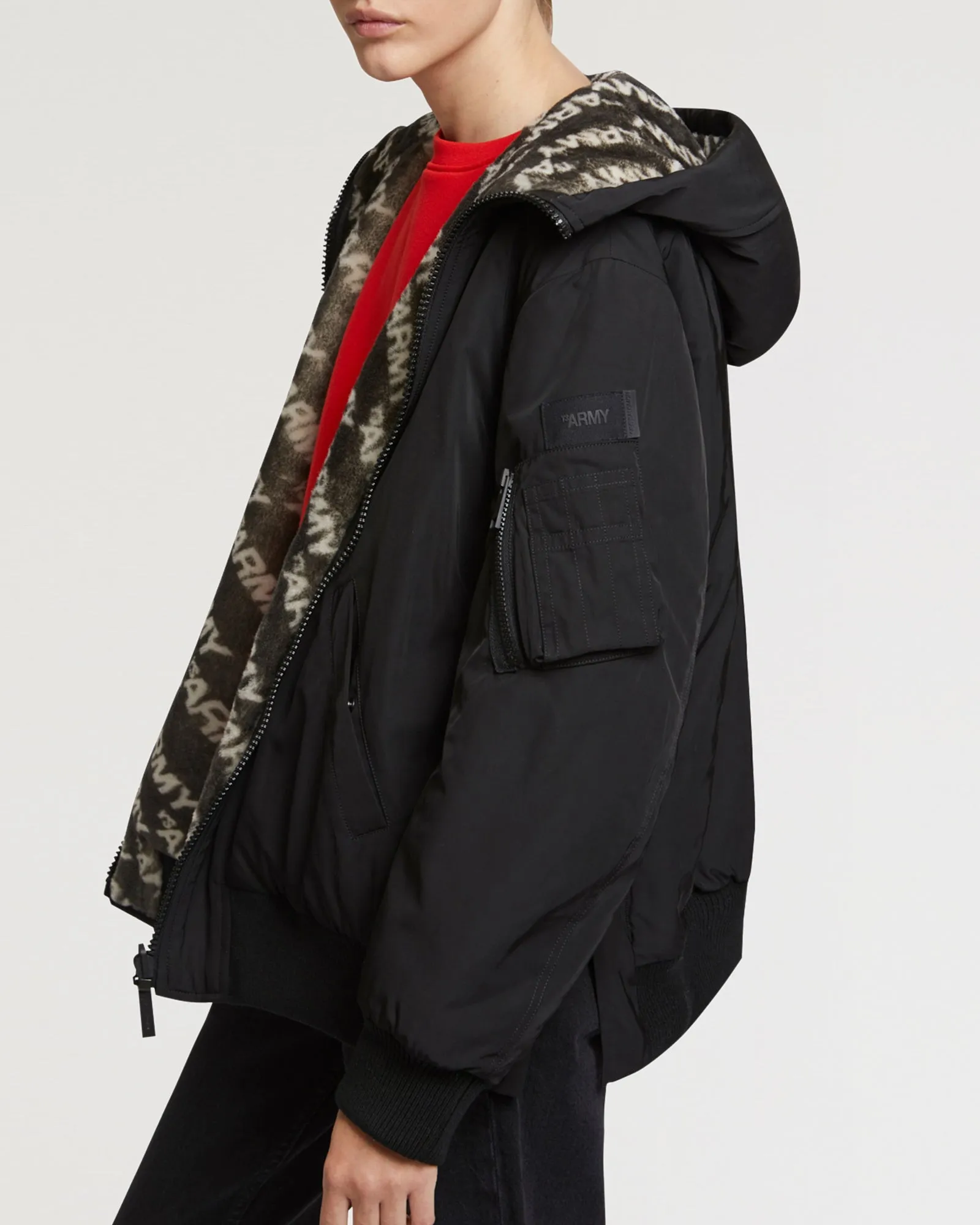 Bomber jacket in lambskin shearling reversible technical fabric