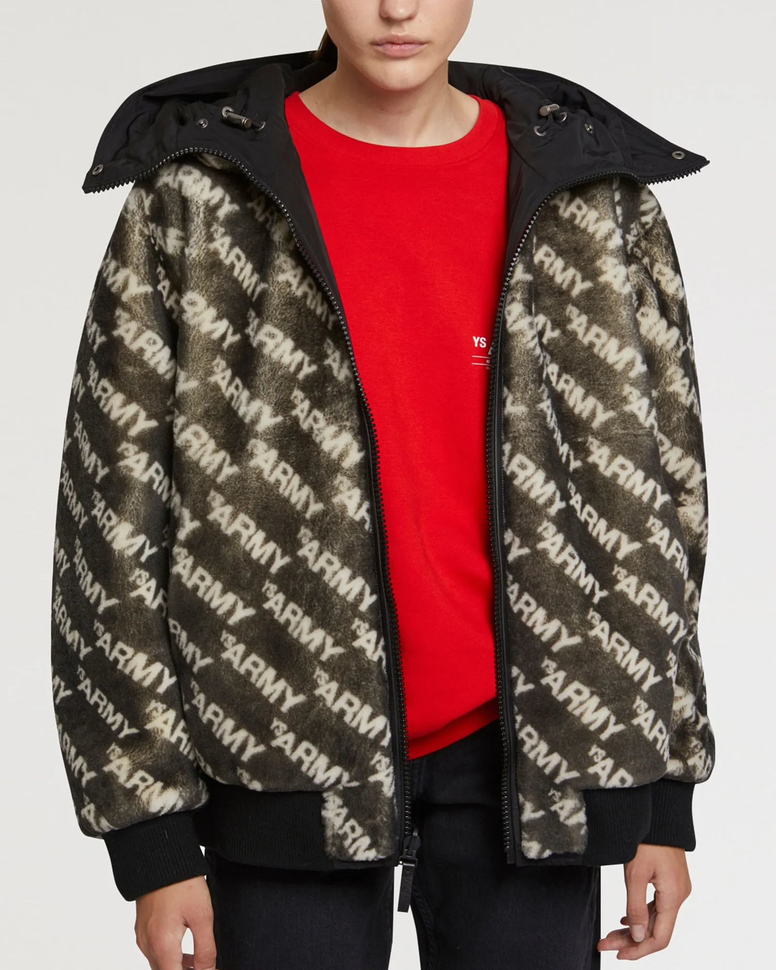 Bomber jacket in lambskin shearling reversible technical fabric
