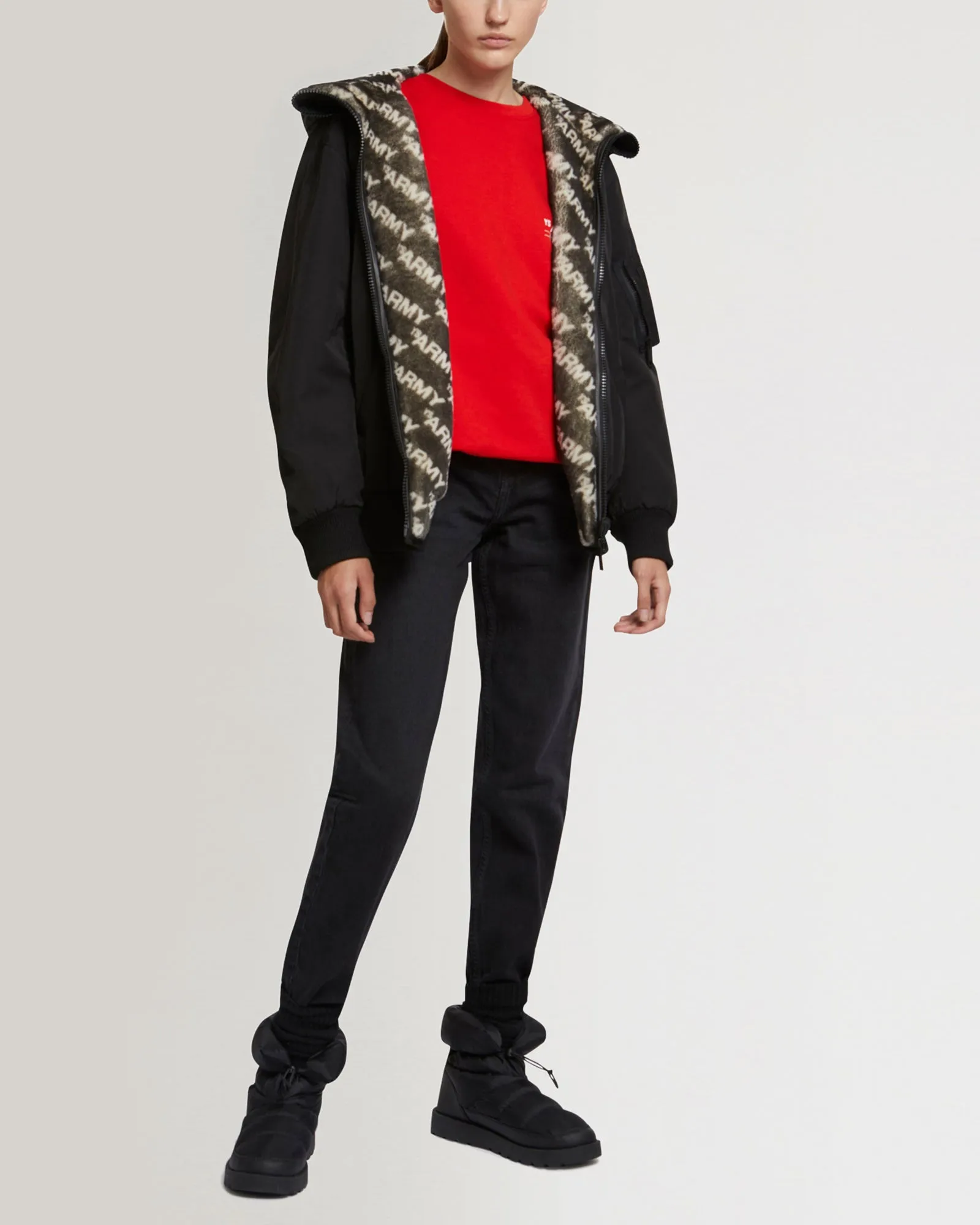 Bomber jacket in lambskin shearling reversible technical fabric