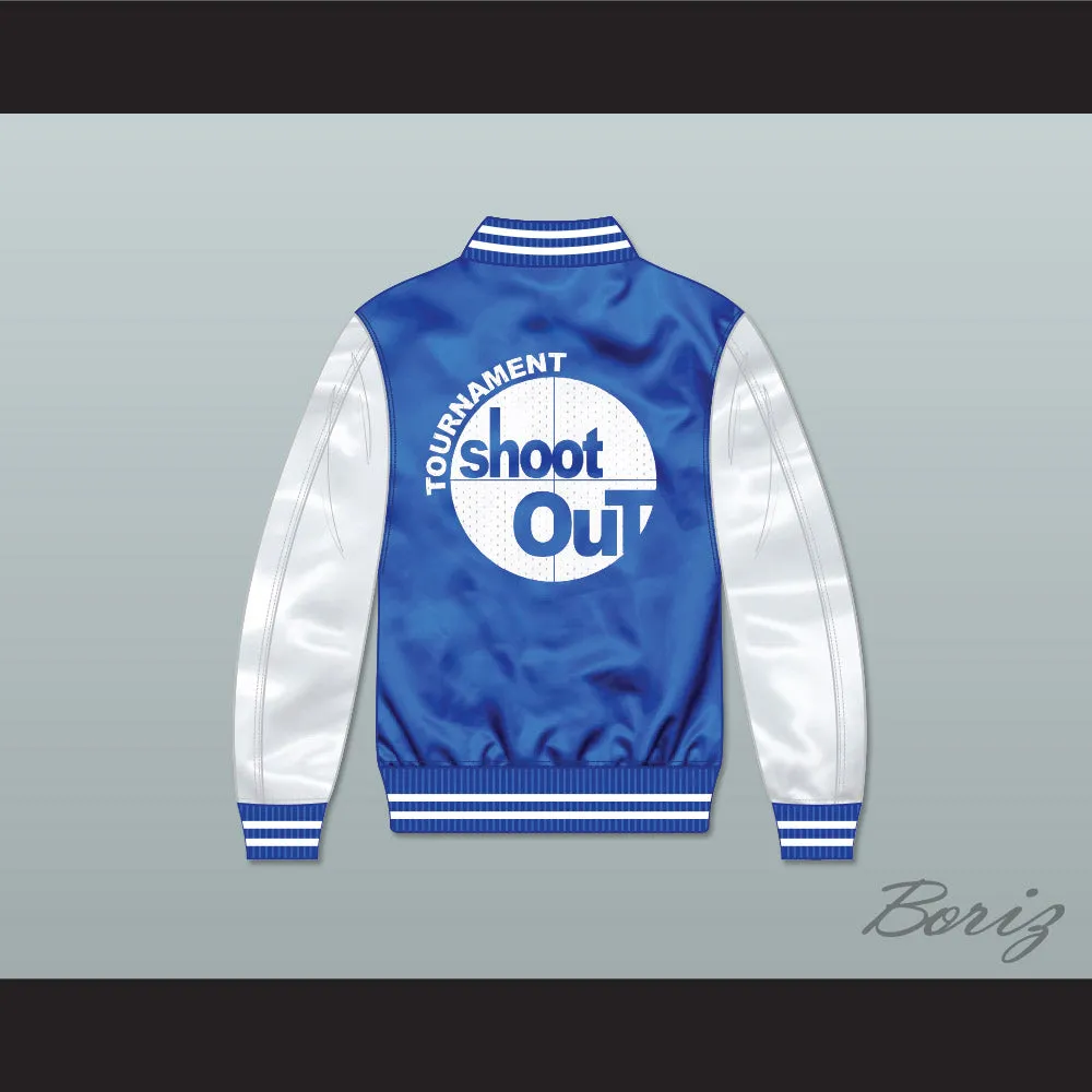 Bombers Tournament Shoot Out Blue/ White Varsity Letterman Satin Bomber Jacket