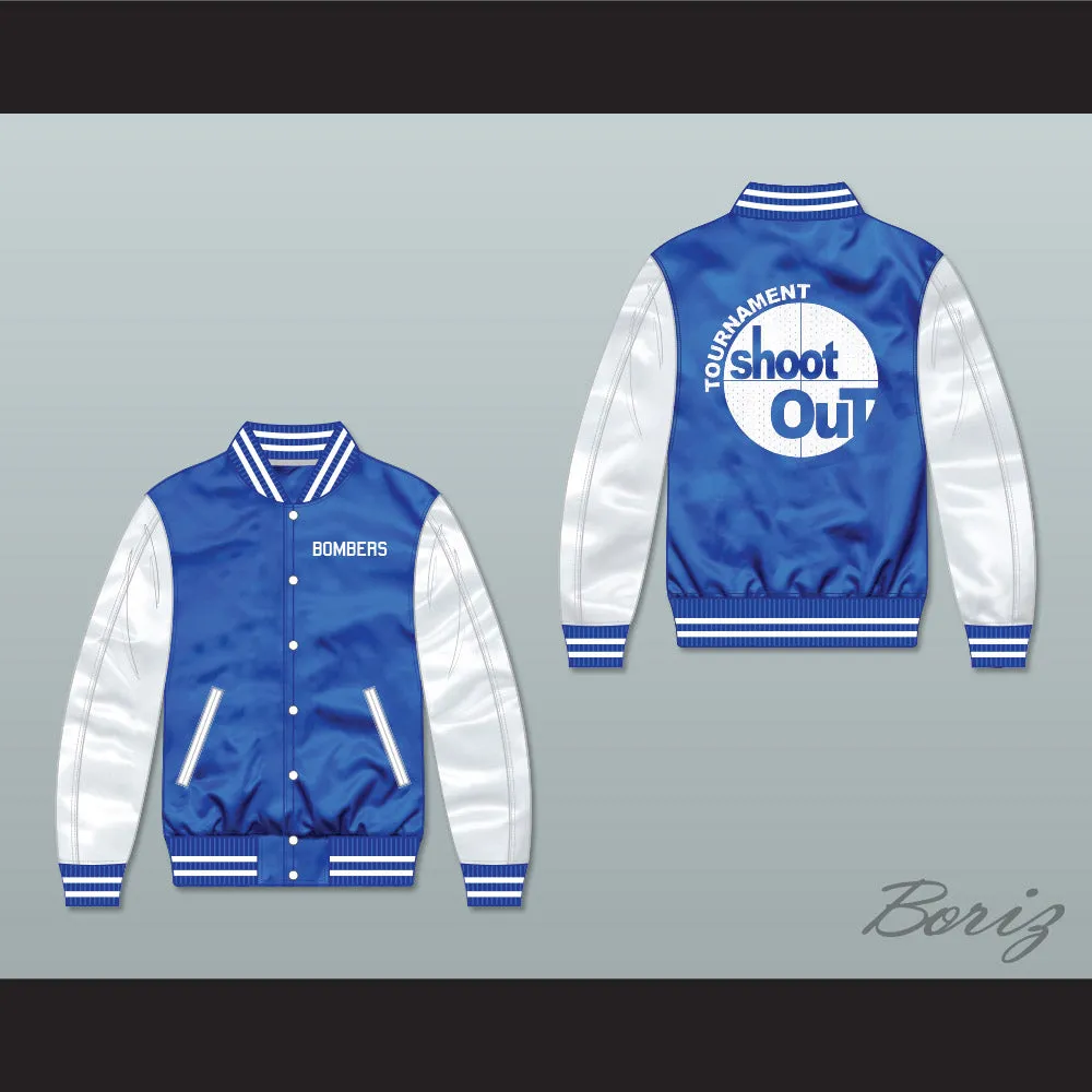 Bombers Tournament Shoot Out Blue/ White Varsity Letterman Satin Bomber Jacket