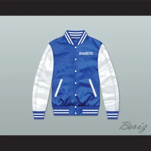 Bombers Tournament Shoot Out Blue/ White Varsity Letterman Satin Bomber Jacket